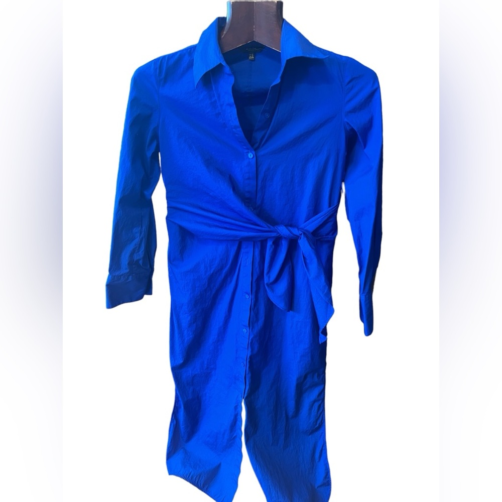 Massimo Dutti Cobalt Blue Maxi Shirt Dress with Waist Tie